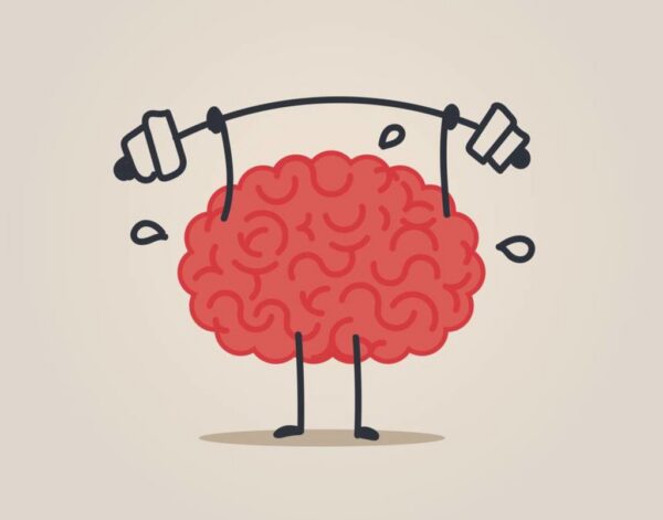 Imagen del «Brain Club», un cerebro levantando pesas